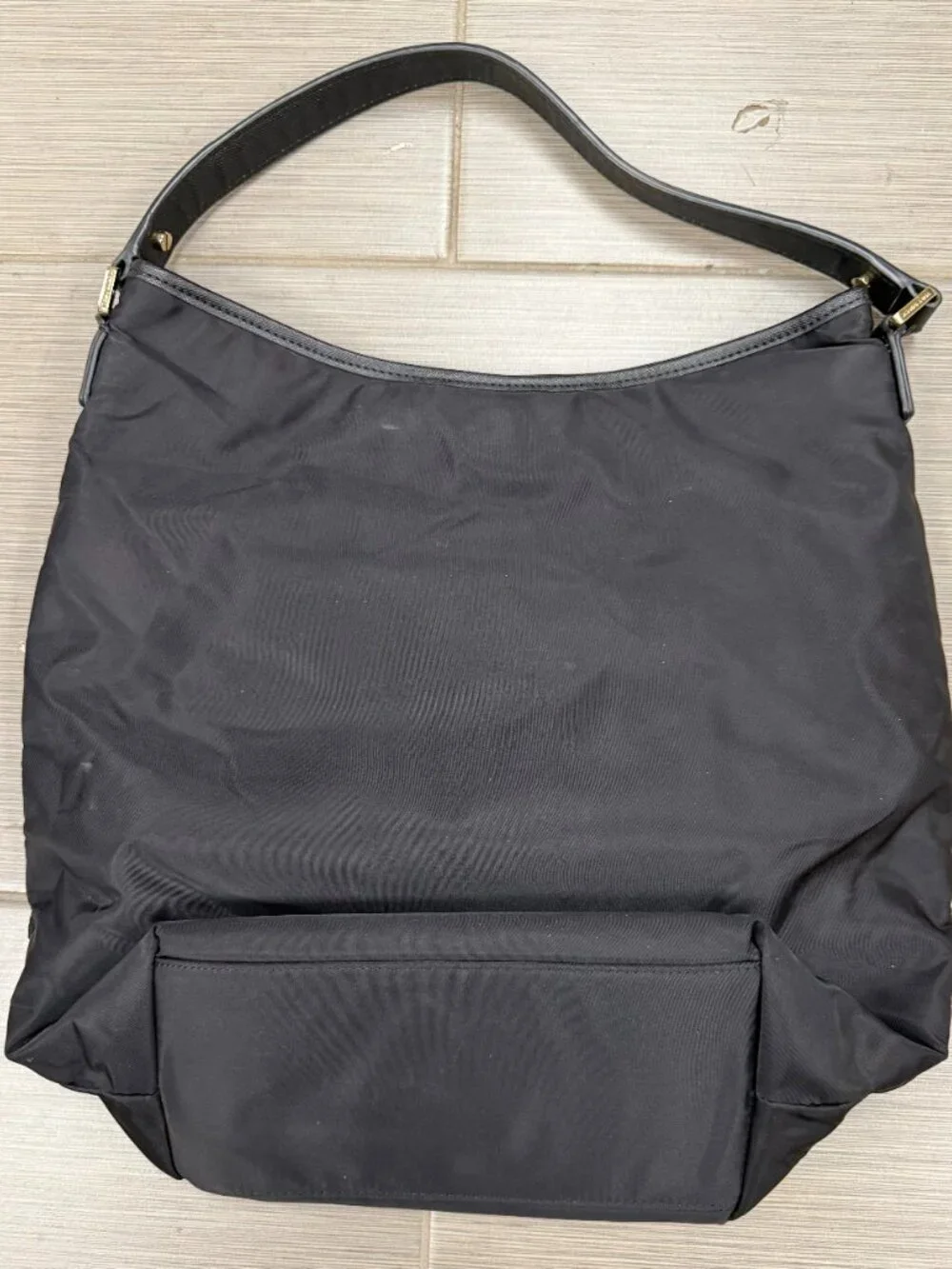 Tory Burch Stacked Logo Hobo Black Nylon Shoulder Bag